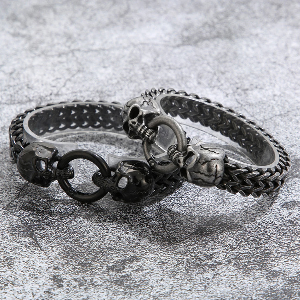 316L Stainless Steel Mesh Skull Bracelet 8.66inch