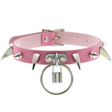 Goth Pink PU Leather Necklaces Women Cosplay Punk Rock Collar Choker Jewelry