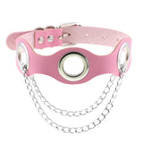 Goth Pink PU Leather Necklaces Women Cosplay Punk Rock Collar Choker Jewelry