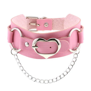Goth Pink PU Leather Necklaces Women Cosplay Punk Rock Collar Choker Jewelry