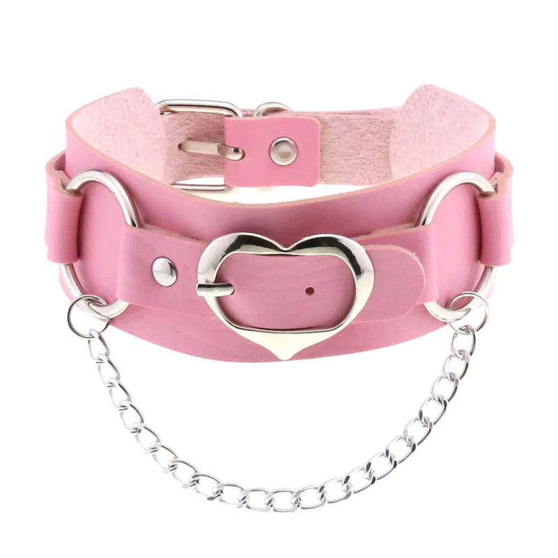 Goth Pink PU Leather Necklaces Women Cosplay Punk Rock Collar Choker Jewelry