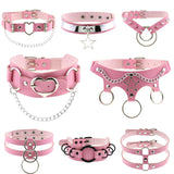 Goth Pink PU Leather Necklaces Women Cosplay Punk Rock Collar Choker Jewelry