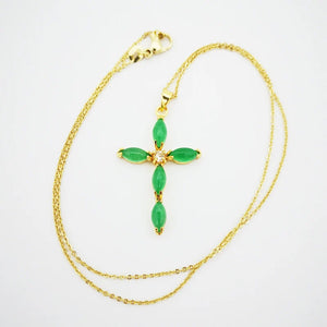 Green Jades Cross Pendant Chain 1PCS 35x24MM Marquise