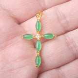 Green Jades Cross Pendant Chain 1PCS 35x24MM Marquise