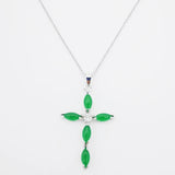 Green Jades Cross Pendant Chain 1PCS 35x24MM Marquise