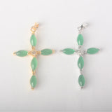 Green Jades Cross Pendant Chain 1PCS 35x24MM Marquise