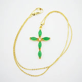 Green Jades Cross Pendant Chain 1PCS 35x24MM Marquise