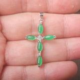 Green Jades Cross Pendant Chain 1PCS 35x24MM Marquise