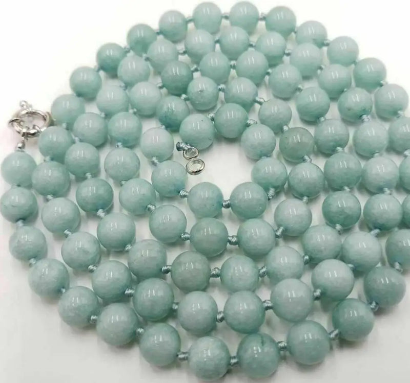 36-Inch 10mm Aquamarine Bead Necklace