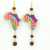 3D African Map Drop Earrings Women Dancing Golden Hook Earrings