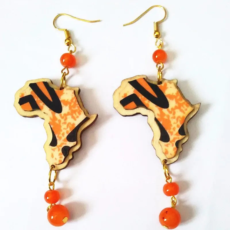 3D African Map Drop Earrings Women Dancing Golden Hook Earrings