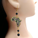 3D African Map Drop Earrings Women Dancing Golden Hook Earrings