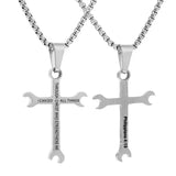 Wrench Cross Stainless Steel Necklace - I CAN DO ALL THINGS Bible Verse Pendant