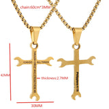 Wrench Cross Stainless Steel Necklace - I CAN DO ALL THINGS Bible Verse Pendant
