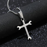 Wrench Cross Stainless Steel Necklace - I CAN DO ALL THINGS Bible Verse Pendant