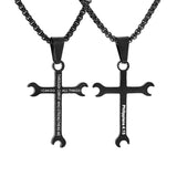 Wrench Cross Stainless Steel Necklace - I CAN DO ALL THINGS Bible Verse Pendant