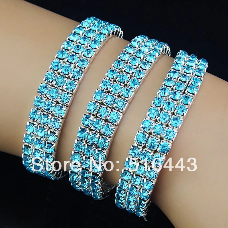 3pcs Full Lake Czech Rhinestones Stretchy Wedding Bracelets A614