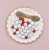 40pcs 20MM Snowman Christmas Round Wooden Beads DIY Halloween Party Decoration
