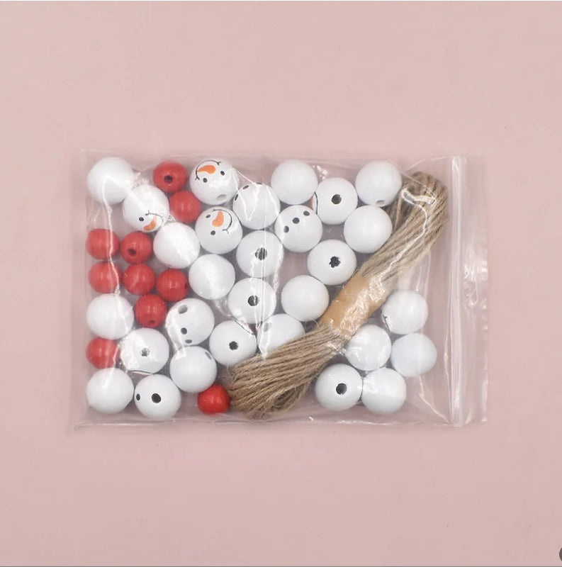 40pcs 20MM Snowman Christmas Round Wooden Beads DIY Halloween Party Decoration