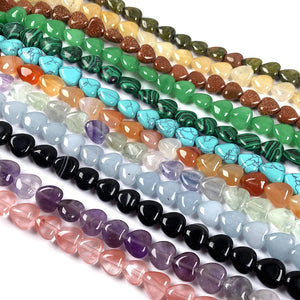 40pcs Natural Stone Heart-shaped Beads for DIY Jewellery Necklace, 10x10mm