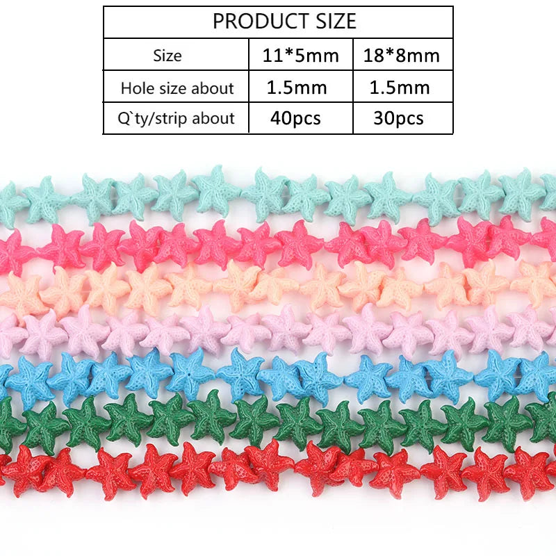 40pcs 11mm*5mm Colored Starfish Spacer Seed Beads Charms for DIY Jewelry Making