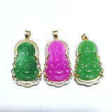 Carved Kwan Yin Fuchsia Green Jade Stone Pendant