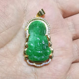 Carved Kwan Yin Fuchsia Green Jade Stone Pendant