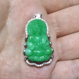 Carved Kwan Yin Fuchsia Green Jade Stone Pendant