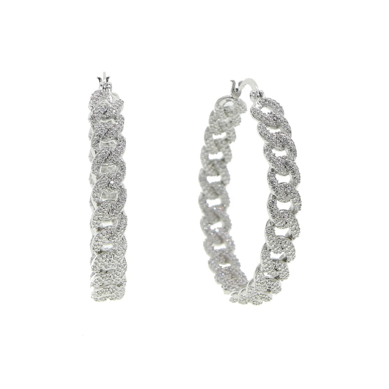 48mm Cuban Link Chain Hoop Earrings, Geometric Circle Shape