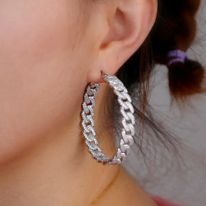 48mm Cuban Link Chain Hoop Earrings, Geometric Circle Shape