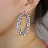48mm Cuban Link Chain Hoop Earrings, Geometric Circle Shape
