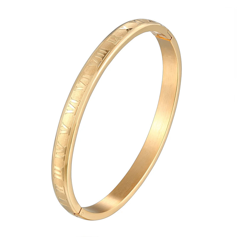 18K Stainless Steel Roman Numerals Bracelet Cuff Bangle