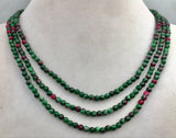 4mm Natural Green Ruby Faceted Beads Necklace 3 Strand