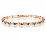 4mm Red/Green/White Stone Women Rose Bracelet Fold Over Clasp Hand Chain