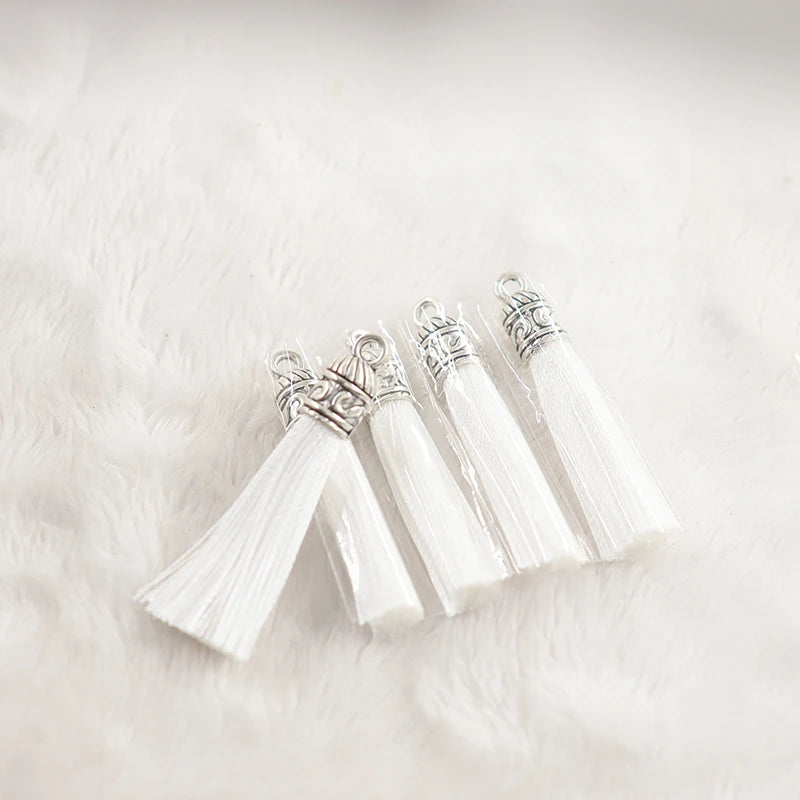 Silver End Caps Silk Tassels Brush Charms DIY Tassels Earring Pendant