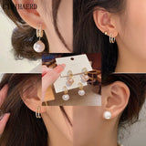 Crystal Zircon Pearl Dangle Earrings 925 Silver Studs