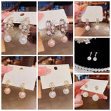 Crystal Zircon Pearl Dangle Earrings 925 Silver Studs