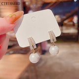 Crystal Zircon Pearl Dangle Earrings 925 Silver Studs