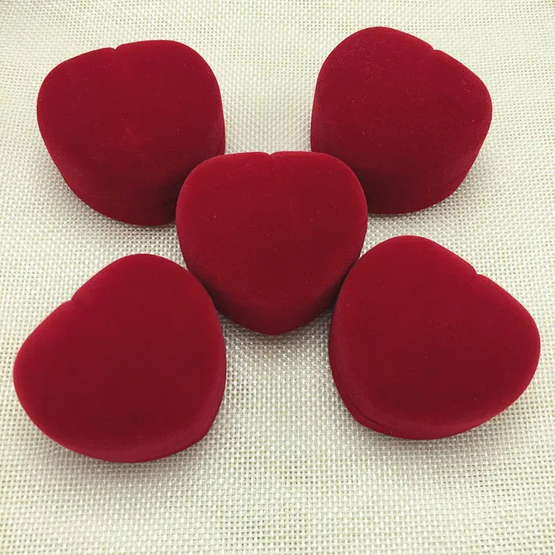 5 Pcs Red Heart Shaped Ring Boxes Mini Display Case Jewelry Packaging