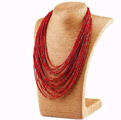 Retro Personality Necklace Bohemian Drop Multi-Layer Rice Beads Necklace Jewelry