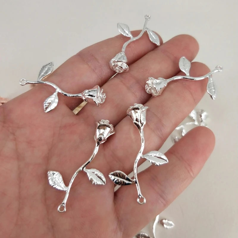 50 pcs Vintage Rose Charm Pendant for Women Jewelry
