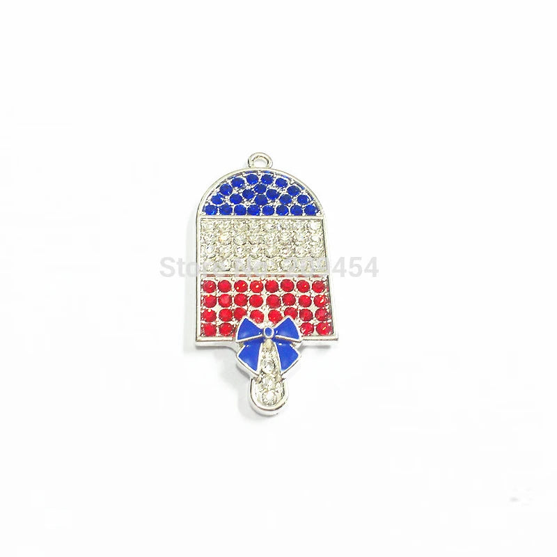 10pcs 50MM*21MM Ice Cream Rhinestone Pendants - Red/Clear/Royalblue