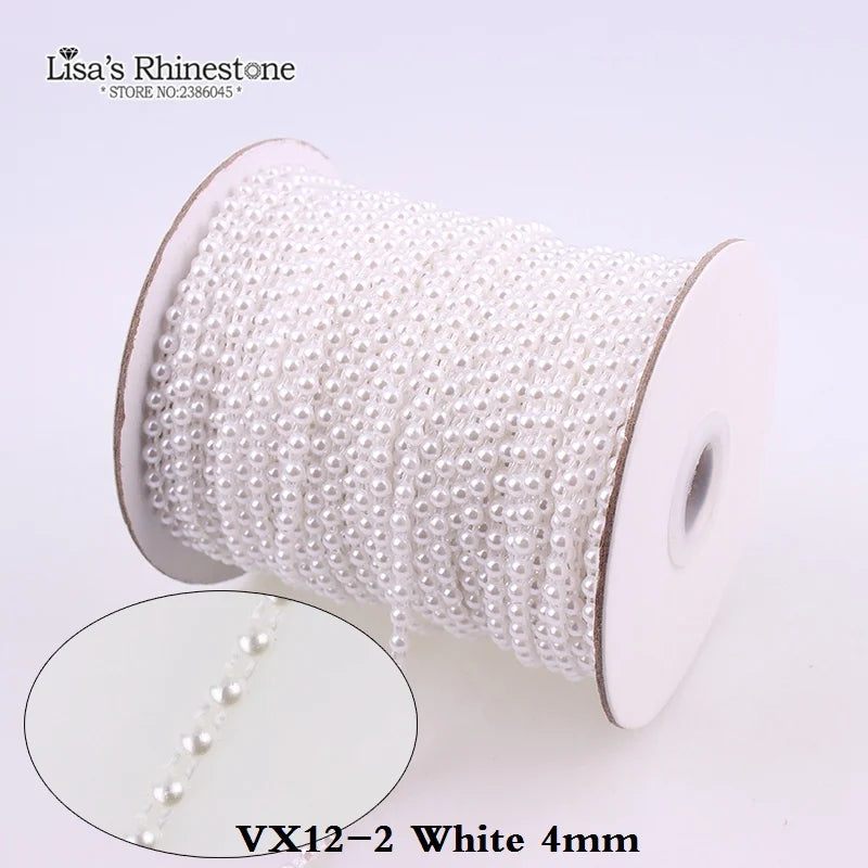 50m/lot 4mm White/Ivory Pearl Flatback Half Round Chain DIY Wedding Dress