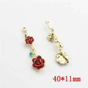 50pcs Alloy Drop Oil Rose Flowers Floating Locket Charms DIY Jewelry Accessory