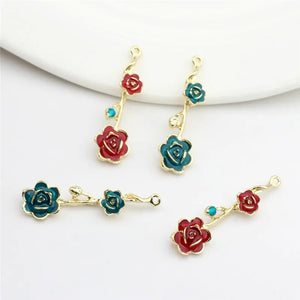 50pcs Alloy Drop Oil Rose Flowers Floating Locket Charms DIY Jewelry Accessory