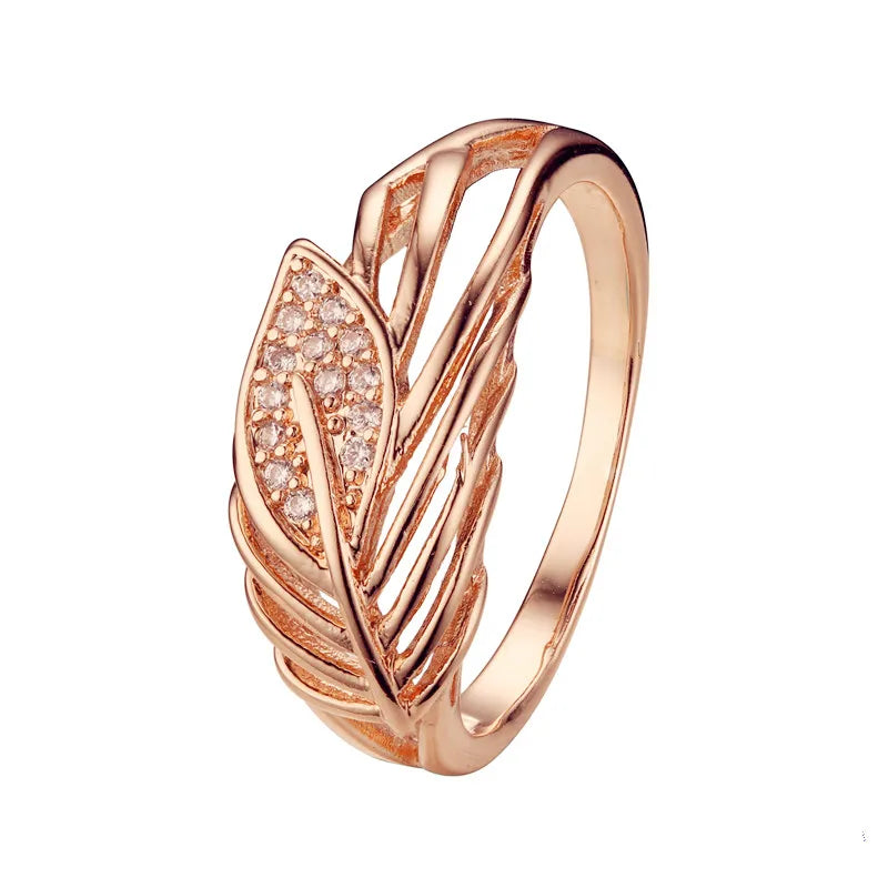 Vintage Women Ring with White Stone Leaf Shape Lady Jewelry