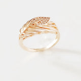 Vintage Women Ring with White Stone Leaf Shape Lady Jewelry