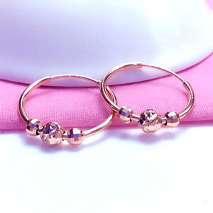 Purple 14K Rose Small Round Bead Hoop Earrings, Sparkling Party Jewelry