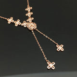 Romantic 14K Rose Gold Purple Necklace Flower Chains Tassel Pendant
