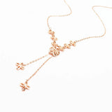 Romantic 14K Rose Gold Purple Necklace Flower Chains Tassel Pendant